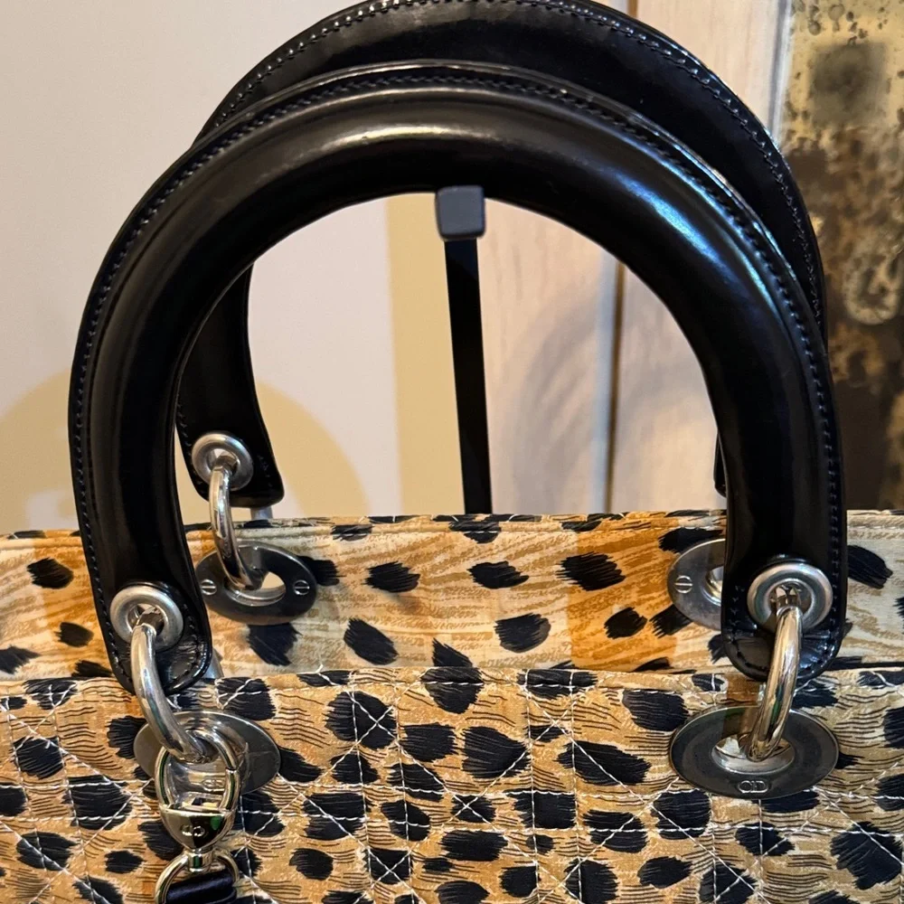 Christian Dior Lady Dior Leopard Large Satchel w/Crossbody Strap